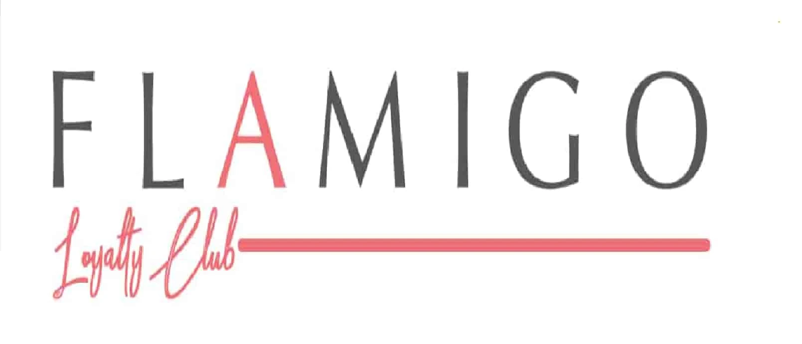 Texto "FLAMIGO Loyalty Club" en negro y rosa, estilizado, con una l&iacute;nea rosa debajo.